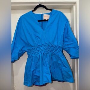 Roksanda Ilincic Bright Blue Smocked Waist Peplum Blouse